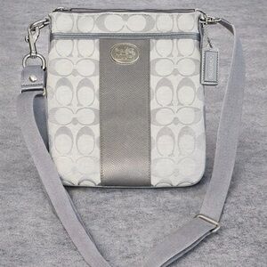 Coach Light Gray Signature Stripe Crossbody Bag